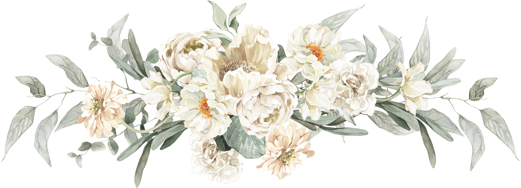 White flowers, leaves, neutral floral arrangement